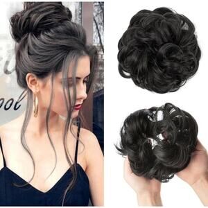 Messy Bun Hair Piece Wavy/Curly Hair Scrunchie Bun Extension Natural Black